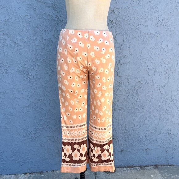 Vintage 70s Pants groovy floral flower hippie pop art flare capris Size small - Picture 12 of 15